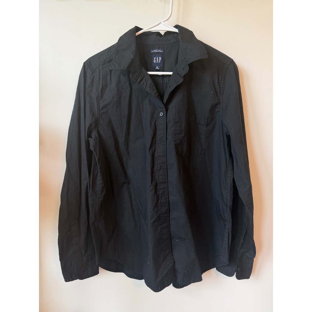 Gap Perfect Shirt Womens Medium Black 80s Superfine Poplin Button Down Shirt